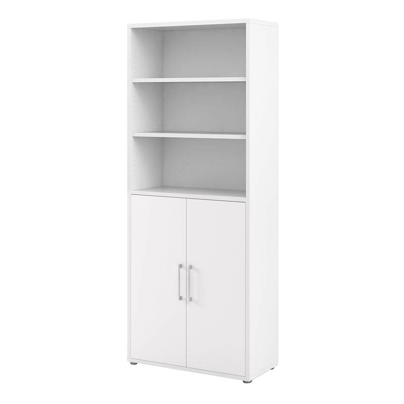 Prima Bookcase 4 Shelves with 2 Doors in White — detail view
