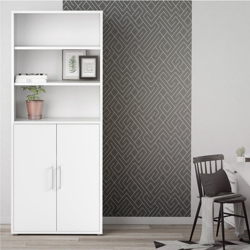 Prima Bookcase 4 Shelves with 2 Doors in White — alternative angle