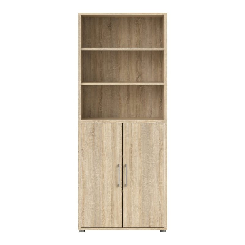 Prima Bookcase 4 Shelves with 2 Doors in Oak — side angle