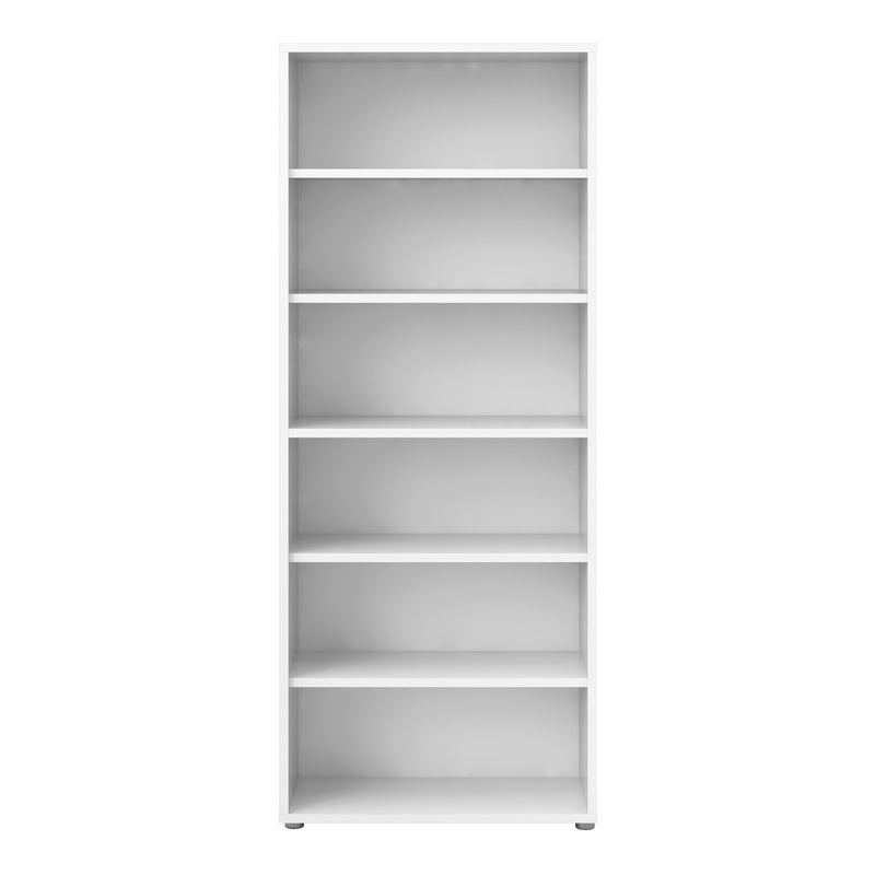 Prima Bookcase 5 Shelves in White — side angle
