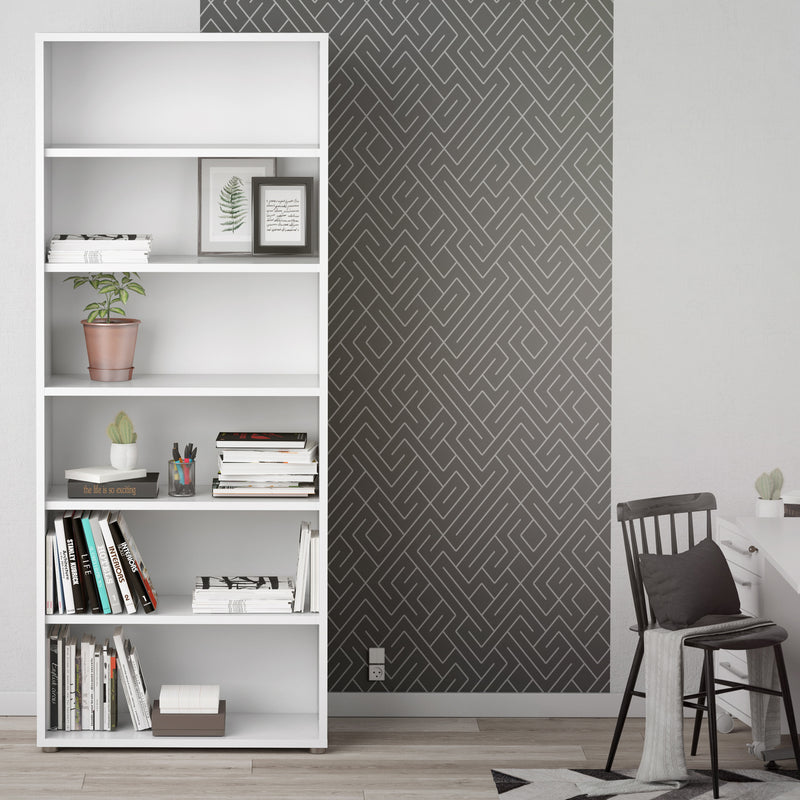 Prima Bookcase 5 Shelves in White — alternative angle