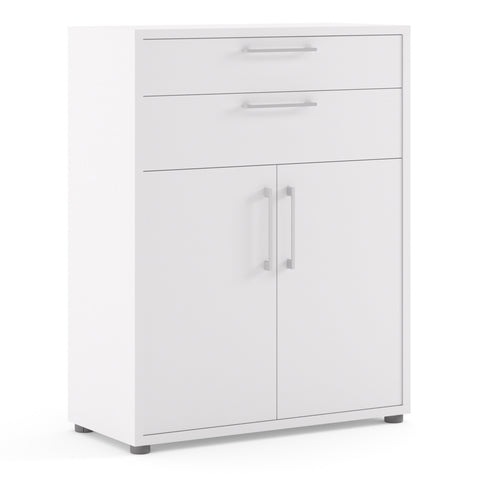 Prima Bookcase 1 Shelf With 2 Drawers 2 Doors In White — front view