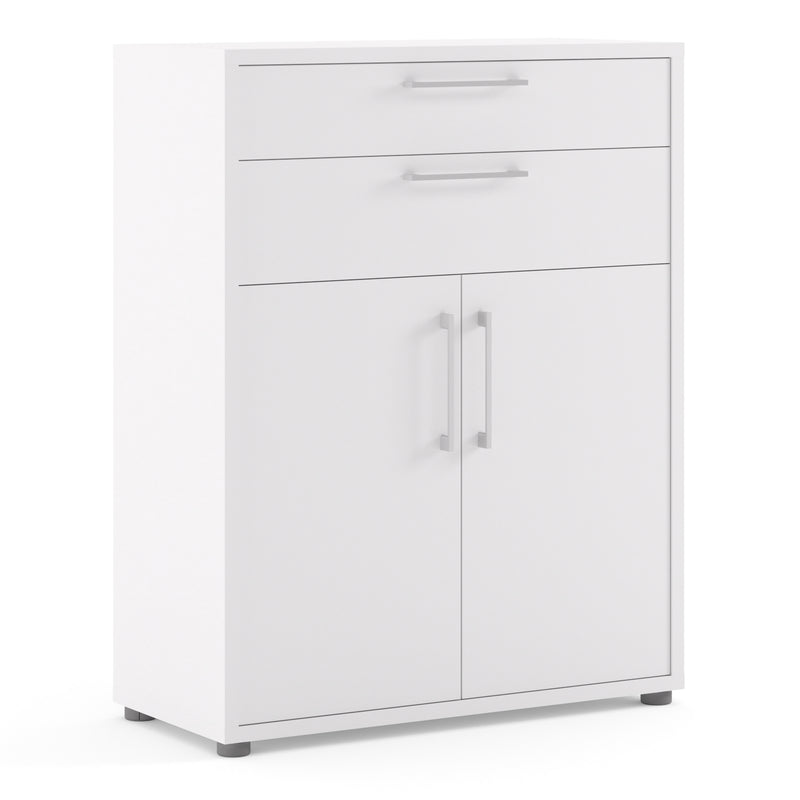 Prima Bookcase 1 Shelf With 2 Drawers 2 Doors In White — front view