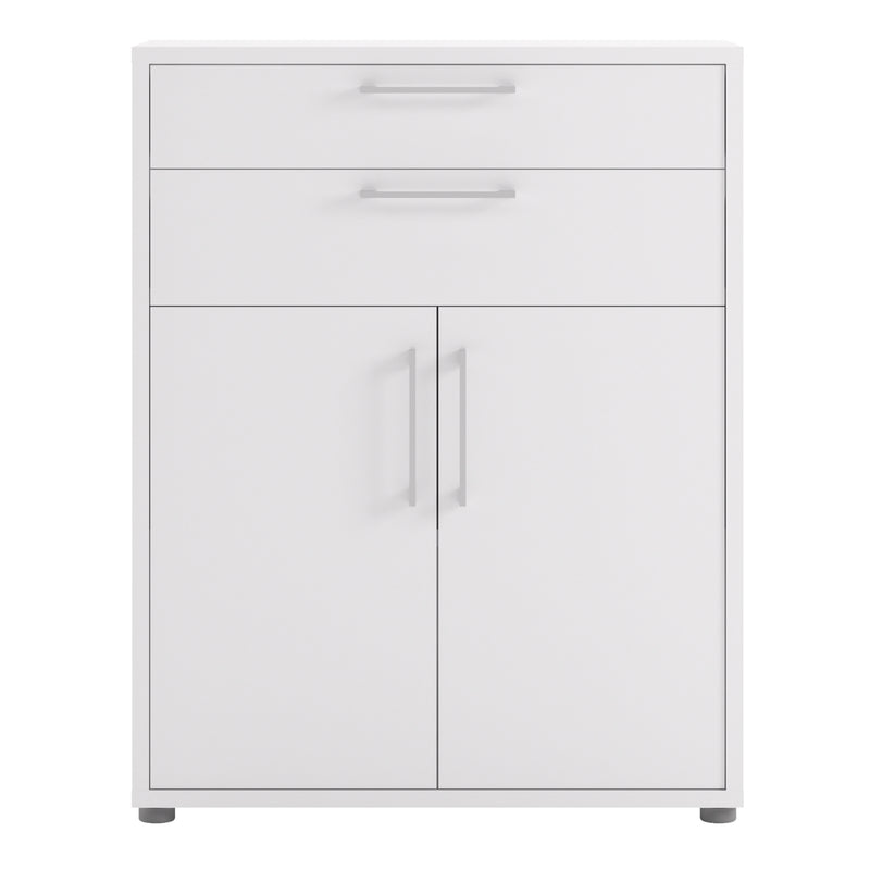 Prima Bookcase 1 Shelf With 2 Drawers 2 Doors In White — side angle