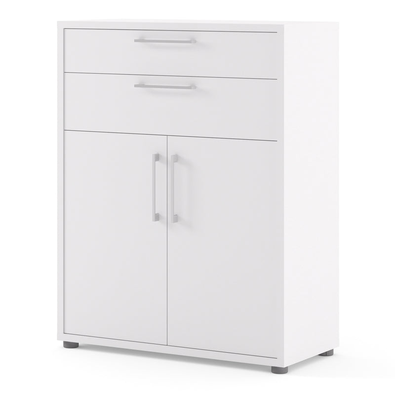 Prima Bookcase 1 Shelf With 2 Drawers 2 Doors In White — detail view
