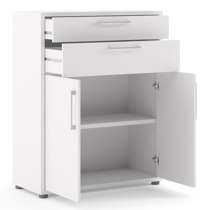 Prima Bookcase 1 Shelf With 2 Drawers 2 Doors In White — alternative angle