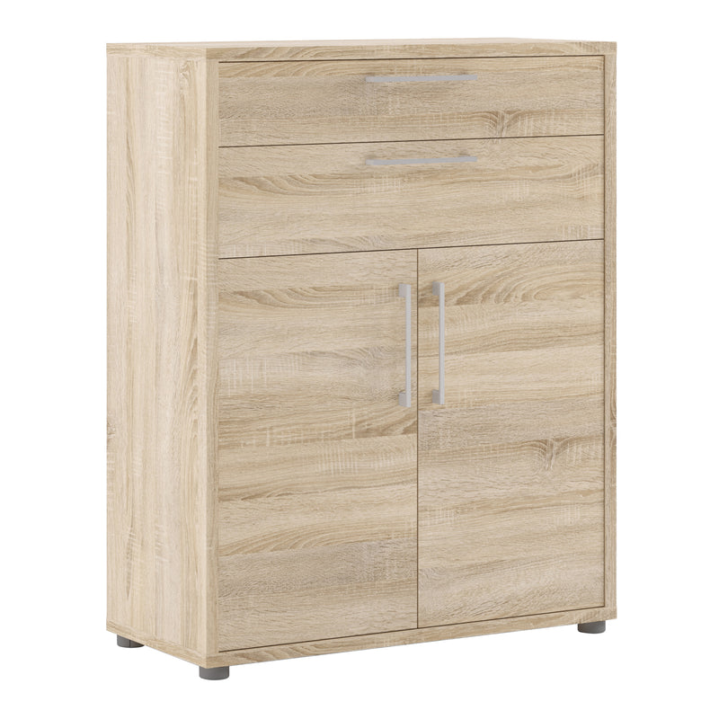 Prima Bookcase 1 Shelf with 2 Drawers 2 Doors in Oak — front view