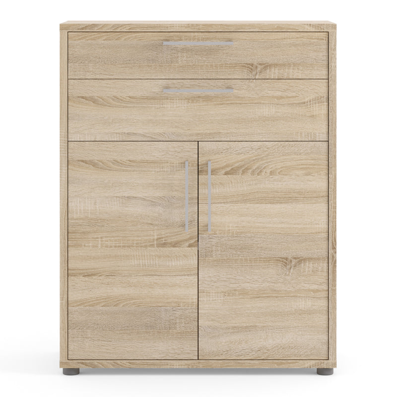 Prima Bookcase 1 Shelf with 2 Drawers 2 Doors in Oak — side angle
