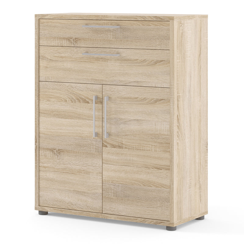Prima Bookcase 1 Shelf with 2 Drawers 2 Doors in Oak — detail view