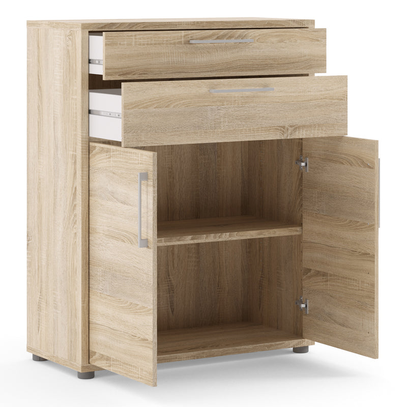 Prima Bookcase 1 Shelf with 2 Drawers 2 Doors in Oak — alternative angle