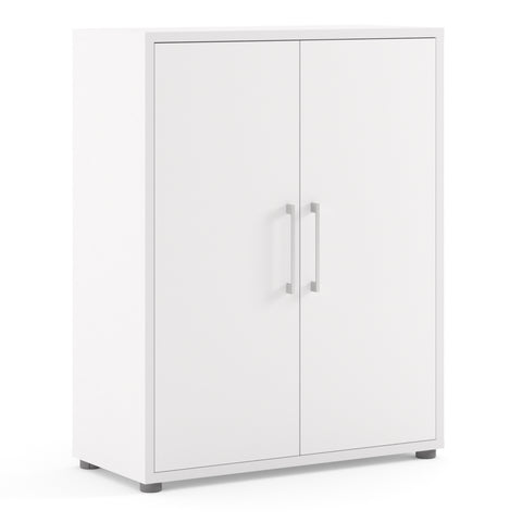 Prima Bookcase 2 Shelves with 2 Doors in White — front view