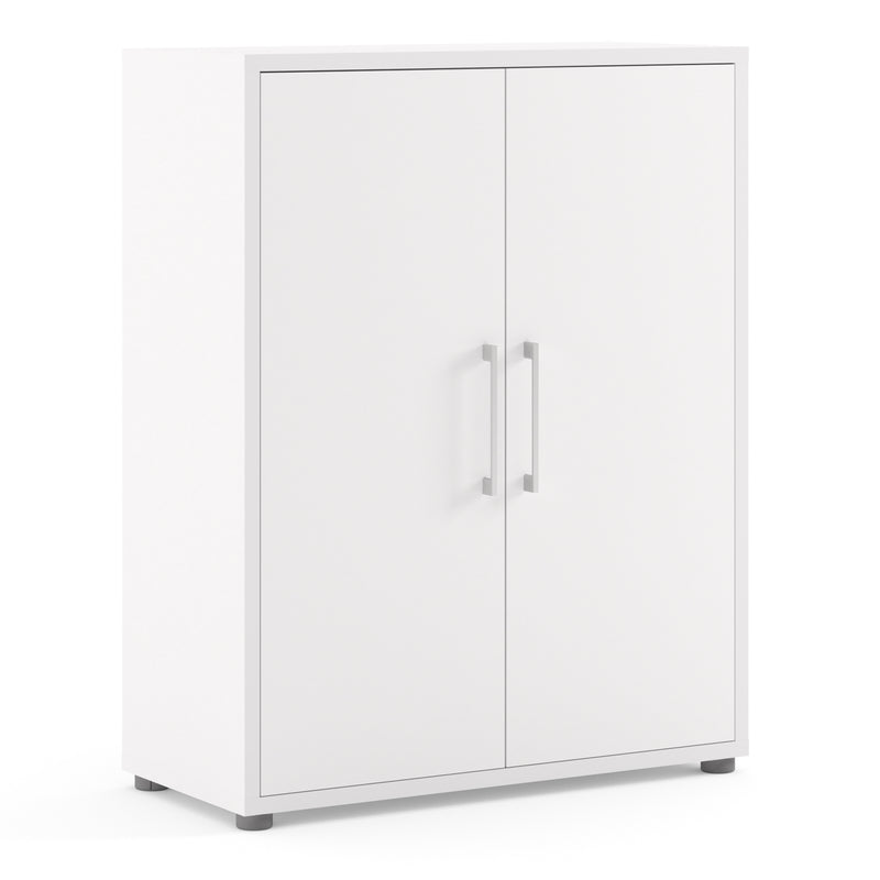 Prima Bookcase 2 Shelves with 2 Doors in White — front view