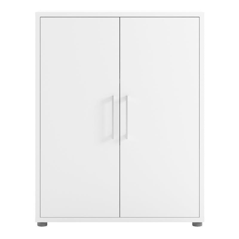 Prima Bookcase 2 Shelves with 2 Doors in White — side angle