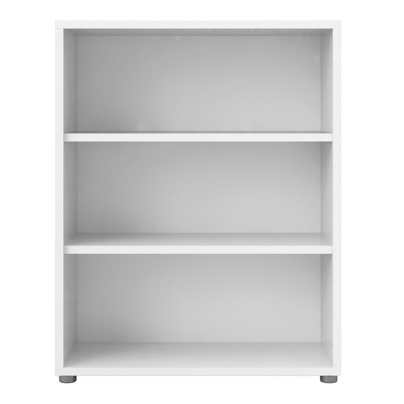 Prima Bookcase 2 Shelves in White — side angle