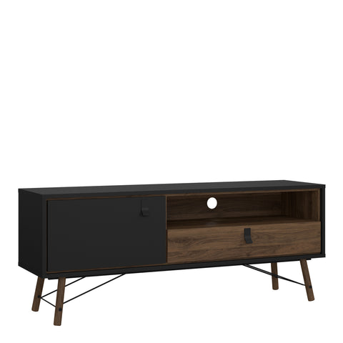 Ry TV Unit 1 Door 1 Drawer in Matt Black Walnut — front view