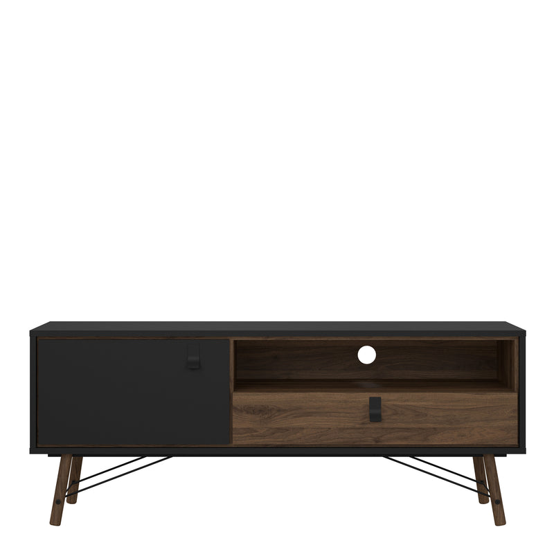 Ry TV Unit 1 Door 1 Drawer in Matt Black Walnut — side angle