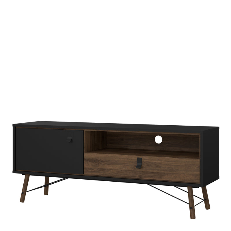Ry TV Unit 1 Door 1 Drawer in Matt Black Walnut — detail view
