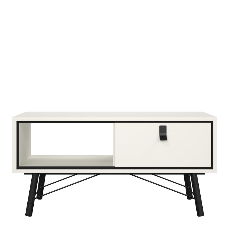 Ry Coffee Table with 1 Drawer in Matt White — side angle