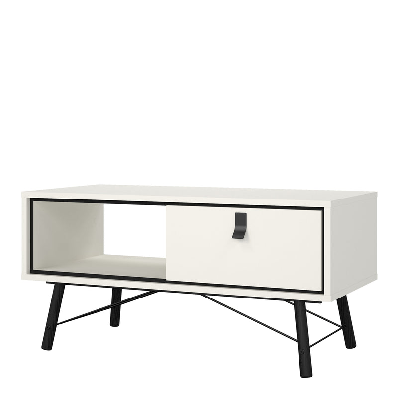 Ry Coffee Table with 1 Drawer in Matt White — detail view