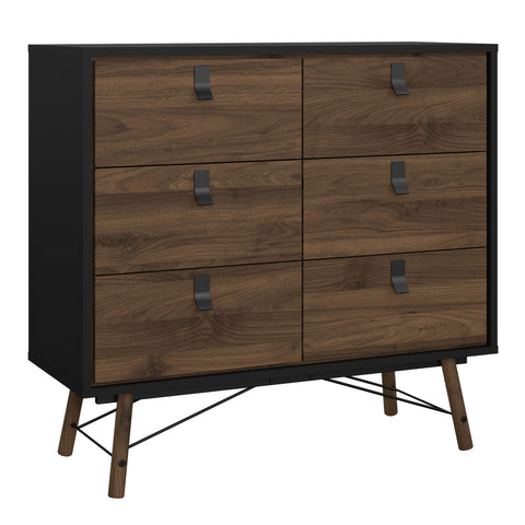Ry Double Chest of Drawers 6 Drawers in Matt Black Walnut — front view