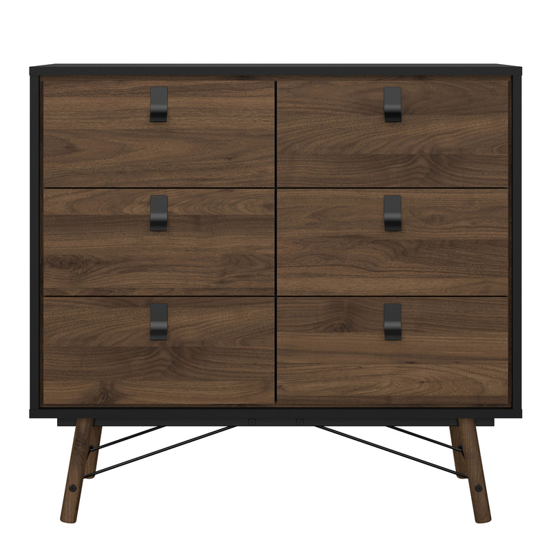 Ry Double Chest of Drawers 6 Drawers in Matt Black Walnut — side angle