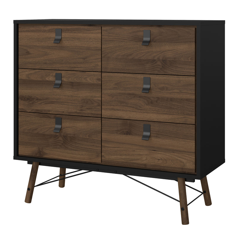 Ry Double Chest of Drawers 6 Drawers in Matt Black Walnut — detail view