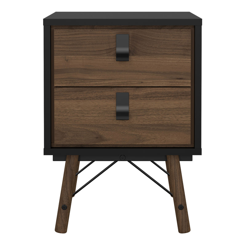 Ry Bedside Cabinet 2 Drawer in Matt Black Walnut — side angle