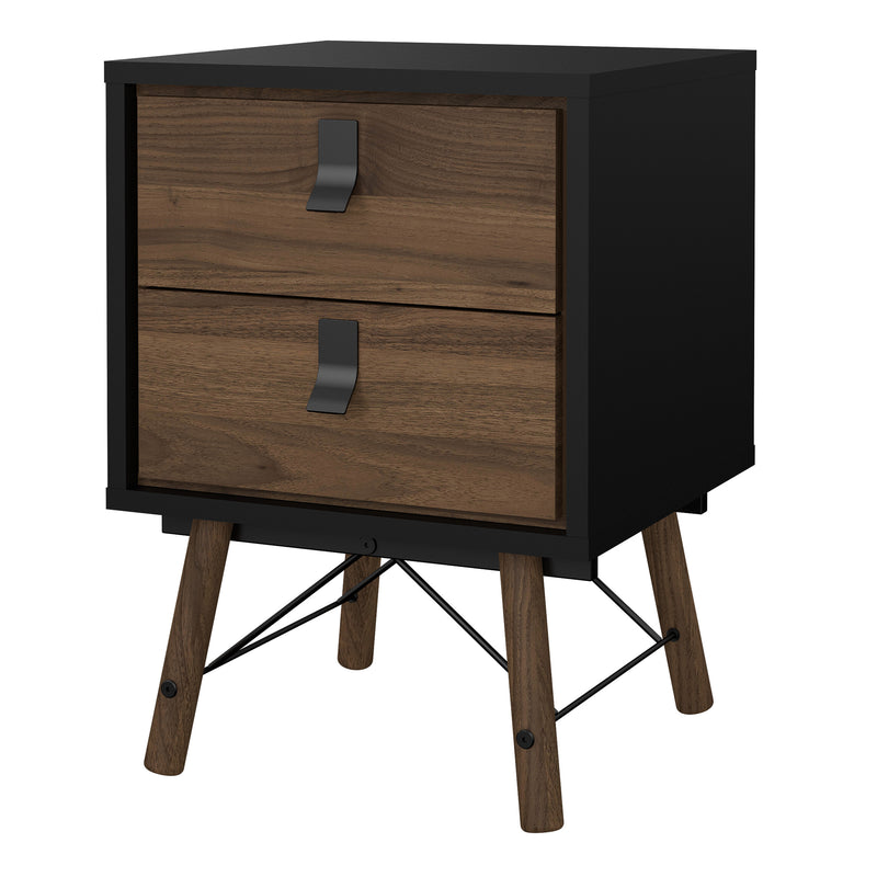 Ry Bedside Cabinet 2 Drawer in Matt Black Walnut — detail view