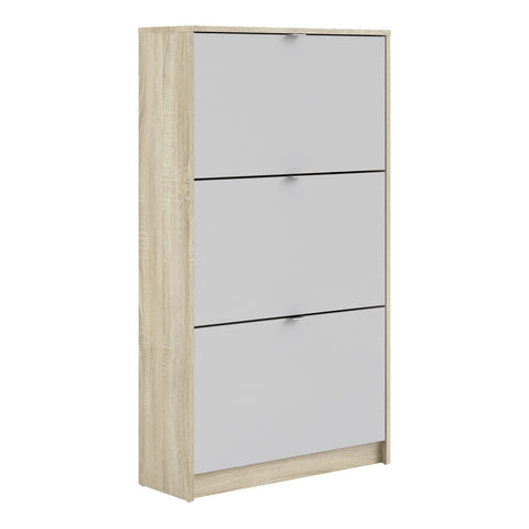 Shoes Shoe Cabinet 3 Flip Down Doors and 2 layers Oak structure White — front view