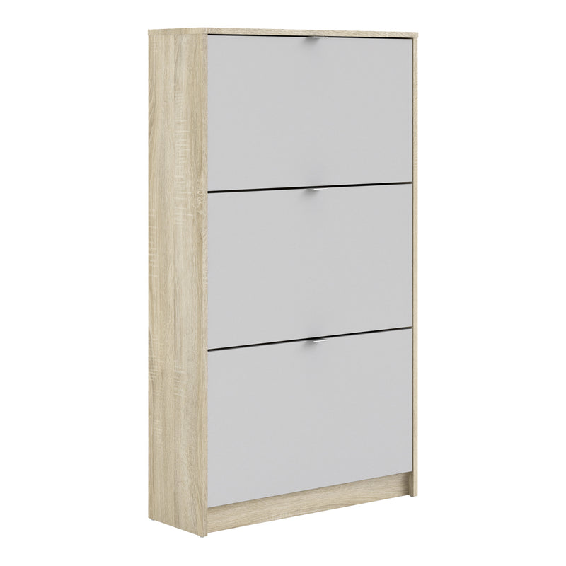 Shoes Shoe Cabinet 3 Flip Down Doors and 2 layers Oak structure White — front view