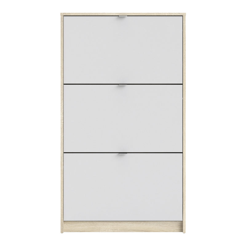 Shoes Shoe Cabinet 3 Flip Down Doors and 2 layers Oak structure White — side angle