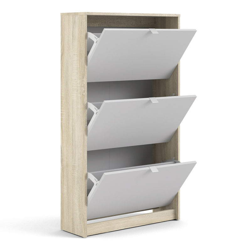 Shoes Shoe Cabinet 3 Flip Down Doors and 2 layers Oak structure White — alternative angle
