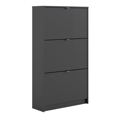 Shoes Shoe Cabinet 3 Flip Down Doors and 2 layers in Matt Black — front view