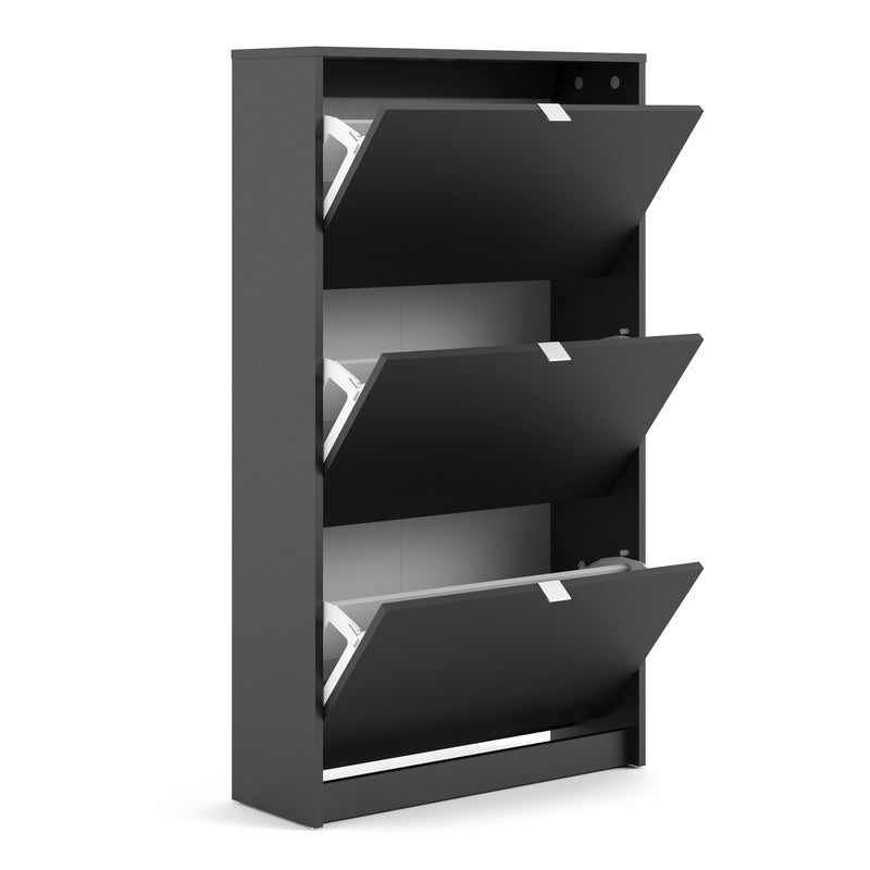 Shoes Shoe Cabinet 3 Flip Down Doors and 2 layers in Matt Black — alternative angle