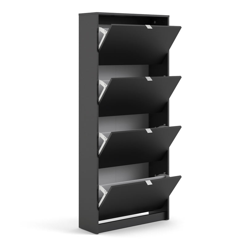 Shoes Shoe Cabinet 4 Flip Down Doors and 2 layers in Matt Black — alternative angle