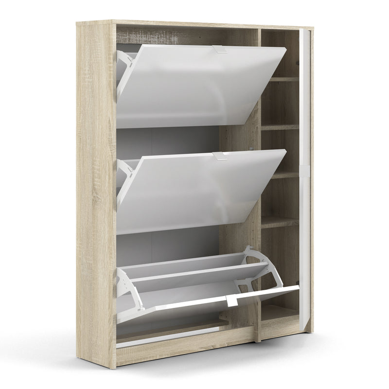 Shoes Shoe Cabinet 3 Flip Down Doors and 2 layers 1 Door Oak structure — alternative angle