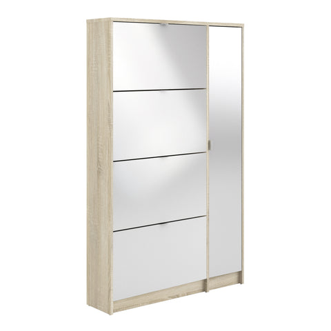 Shoes Shoe Cabinet 4 Flip Down Doors and 2 layers 1 Mirror Door Oak structure — front view