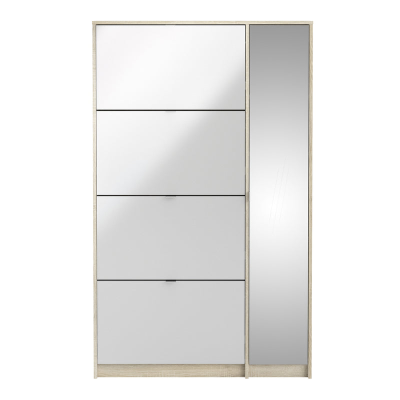 Shoes Shoe Cabinet 4 Flip Down Doors and 2 layers 1 Mirror Door Oak structure — side angle