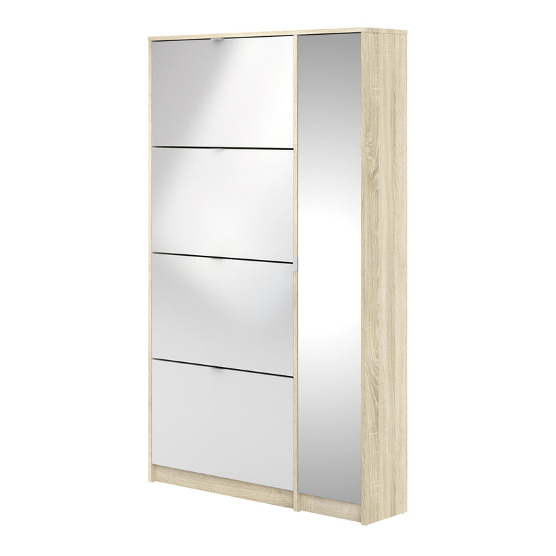 Shoes Shoe Cabinet 4 Flip Down Doors and 2 layers 1 Mirror Door Oak structure — detail view