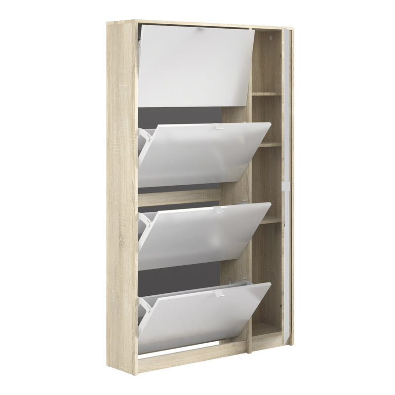 Shoes Shoe Cabinet 4 Flip Down Doors and 2 layers 1 Mirror Door Oak structure — alternative angle