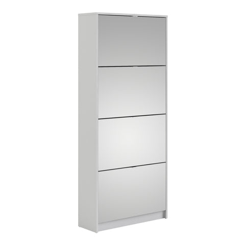 Shoes Shoe Cabinet 4 Flip Down Mirror Doors and 2 layers in White — front view