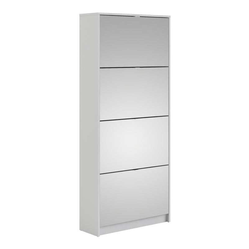 Shoes Shoe Cabinet 4 Flip Down Mirror Doors and 2 layers in White — front view