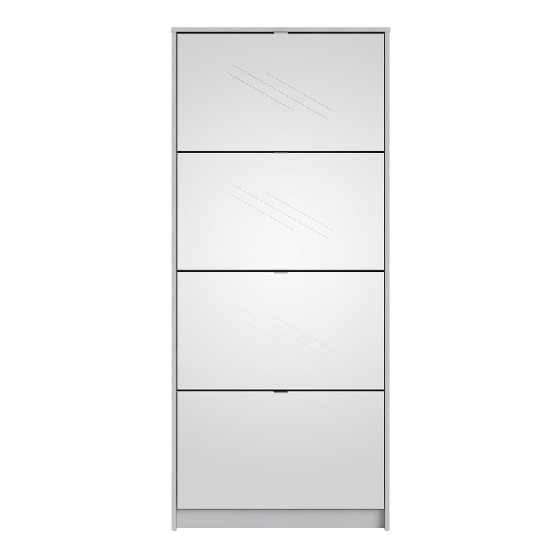 Shoes Shoe Cabinet 4 Flip Down Mirror Doors and 2 layers in White — side angle