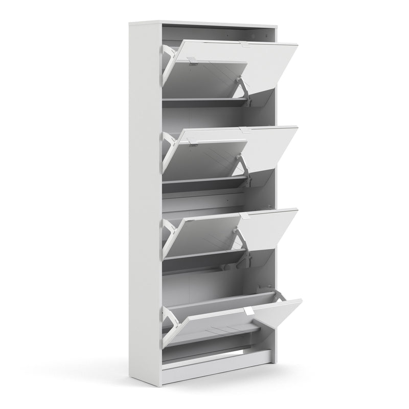 Shoes Shoe Cabinet 4 Flip Down Mirror Doors and 2 layers in White — alternative angle