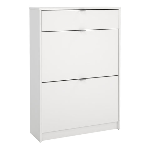 Shoes Shoe Cabinet 2 Flip Down Doors + 1 Drawer in White — front view