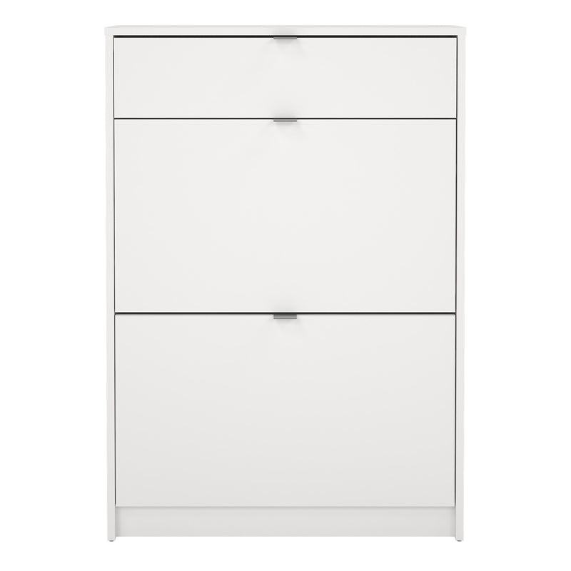 Shoes Shoe Cabinet 2 Flip Down Doors + 1 Drawer in White — side angle