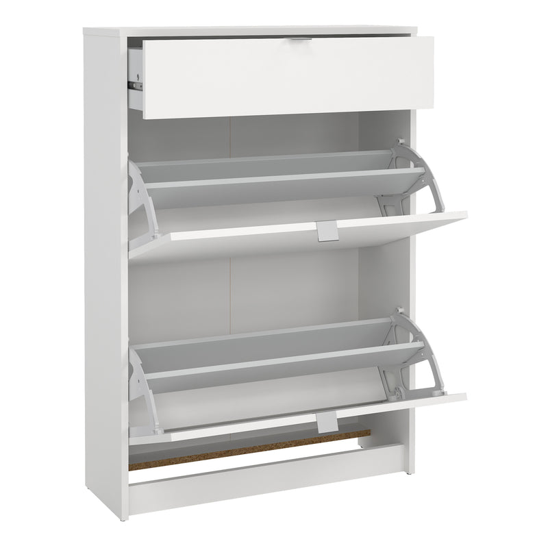 Shoes Shoe Cabinet 2 Flip Down Doors + 1 Drawer in White — alternative angle