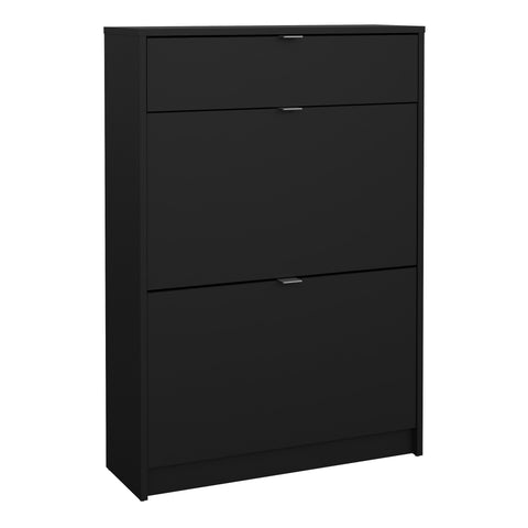 Shoes Shoe Cabinet 2 Flip Down Doors + 1 Drawer in Matt Black — front view