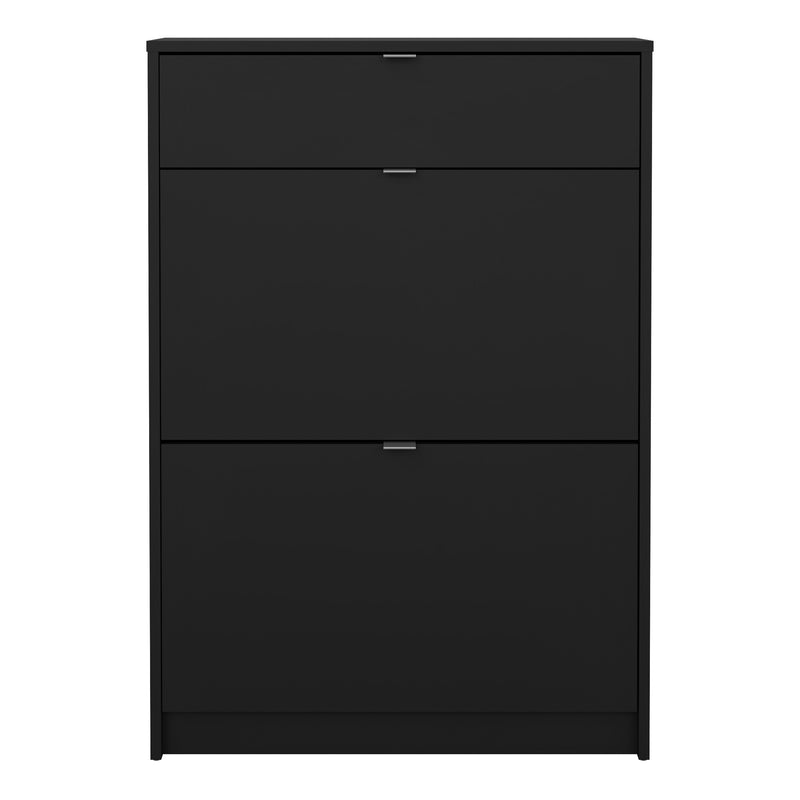 Shoes Shoe Cabinet 2 Flip Down Doors + 1 Drawer in Matt Black — side angle