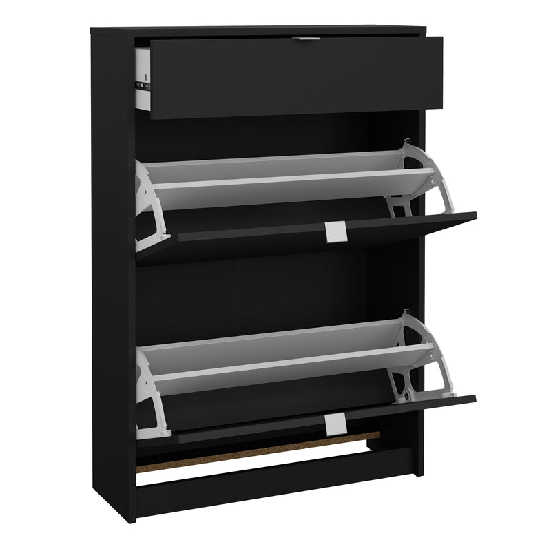 Shoes Shoe Cabinet 2 Flip Down Doors + 1 Drawer in Matt Black — alternative angle